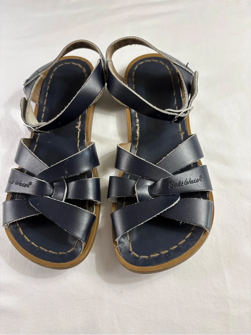 Salt Water Sandals The Original Kids Navy Blue Leather Flat Sandals Size 2
